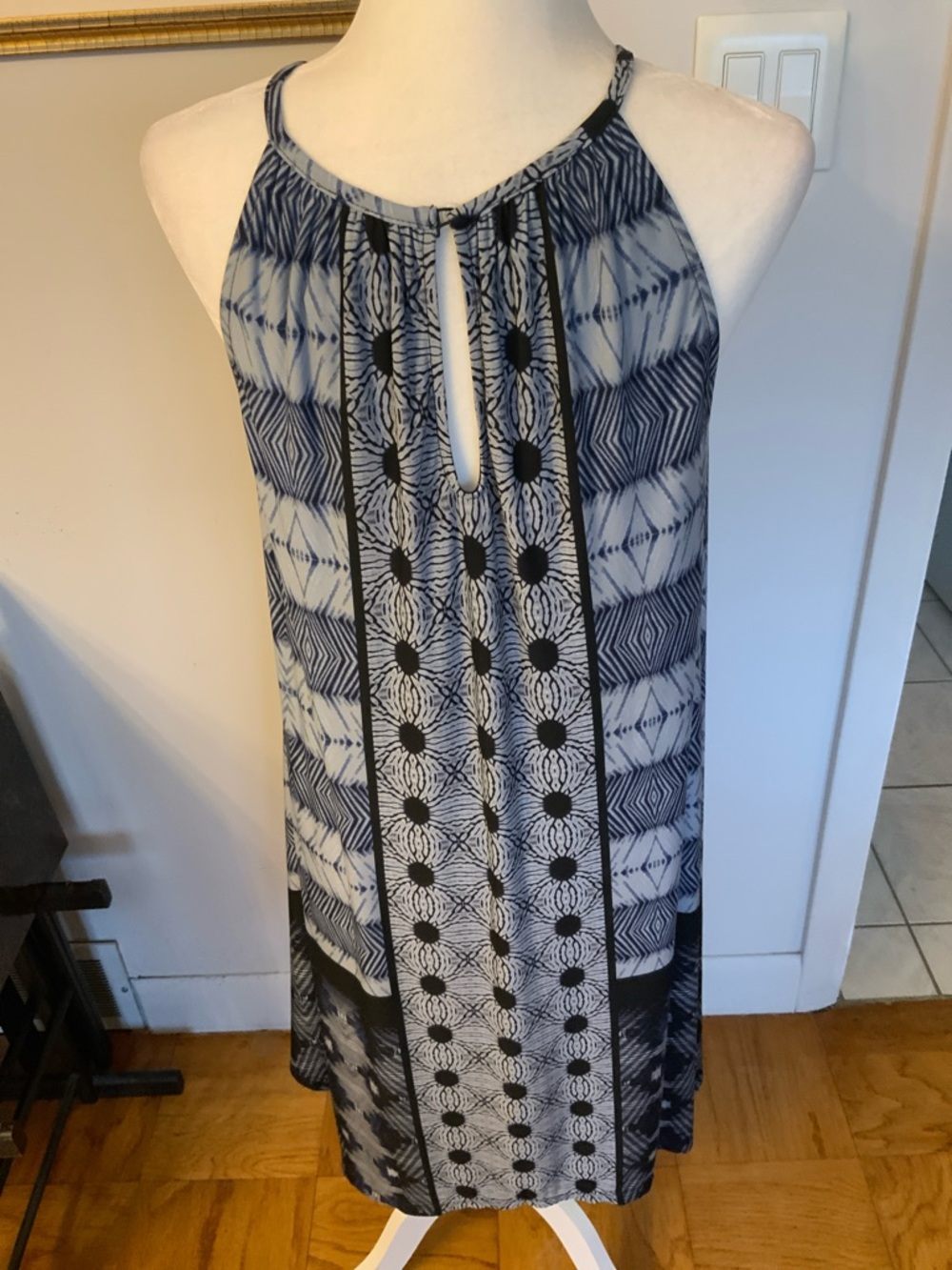 Chico's Navy and Light Blue Geometric Halter Tank Dress - Picture 4 of 4